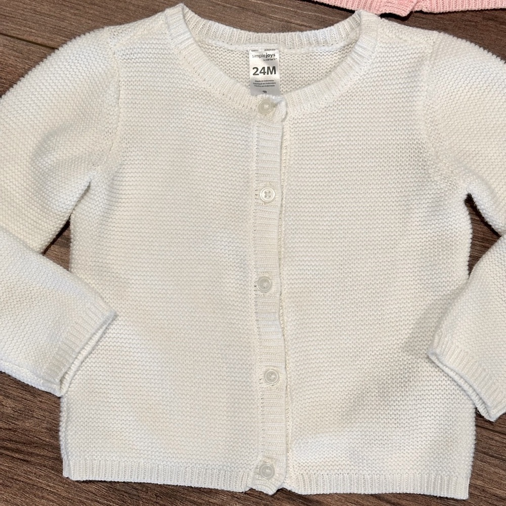 Carter’s Girls 24 Months White and Light Pink Button Up Knit Textured Cardigans - Picture 6 of 8
